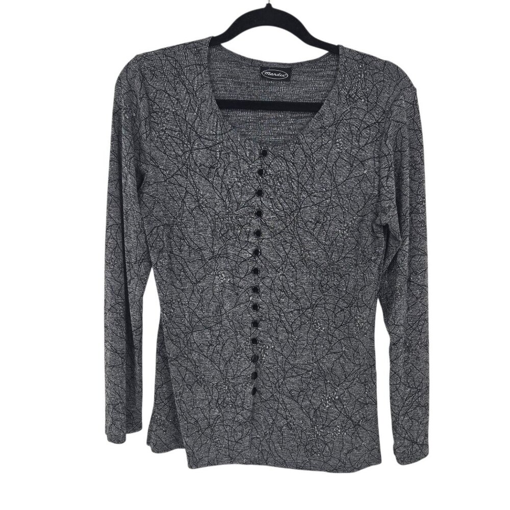 Mandee womens size medium gray metallic stretch sweater long sleeve Made in USA